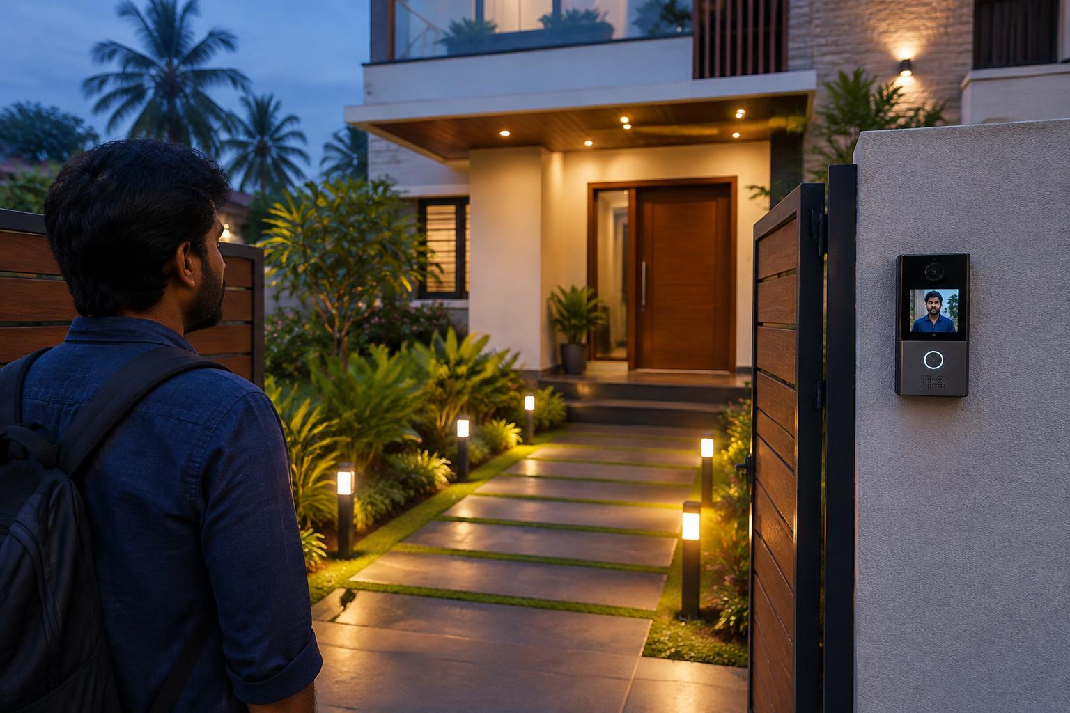 Video intercom and illuminated path at a home entrance