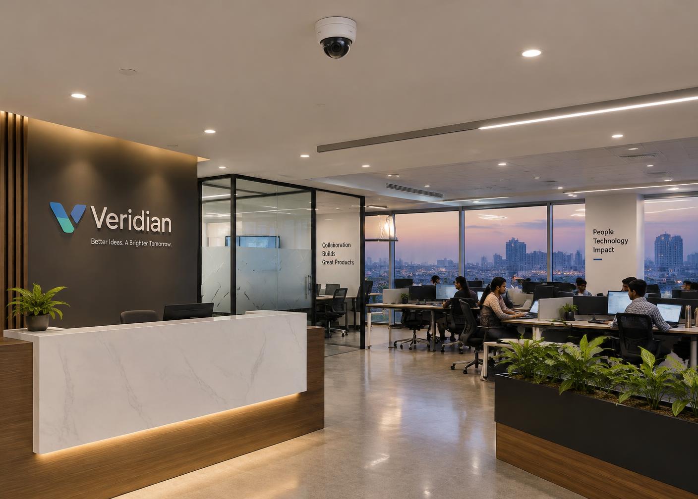 Office reception with a ceiling dome camera