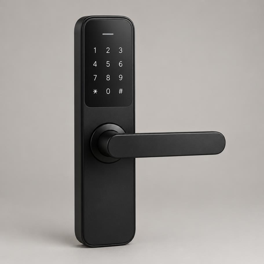 Black smart door lock with keypad